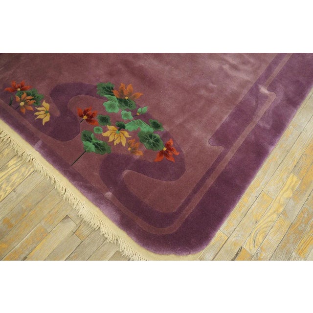 Mauve 1920s Purple Aquatic Foliage Antique Chinese Art Deco Carpet 4' 10'' X 8' 6'' Wool Knotted Rug For Sale - Image 8 of 9