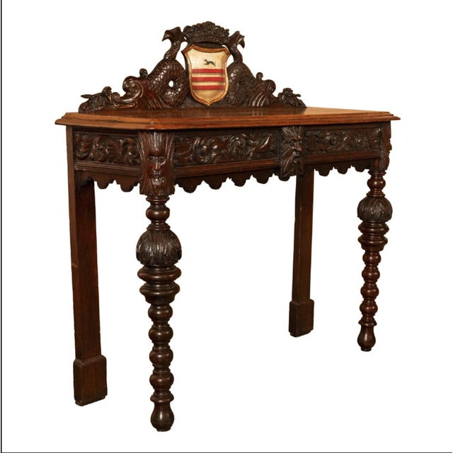Antique Carved Oak Hall Table Skipworth Family Painted Royal Coat of Arms 1860 For Sale - Image 9 of 18