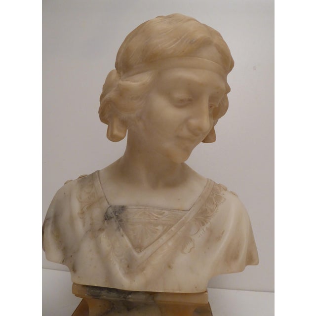 Stone Antique Art Nouveau Carved Alabaster Bust, 1920s For Sale - Image 7 of 10