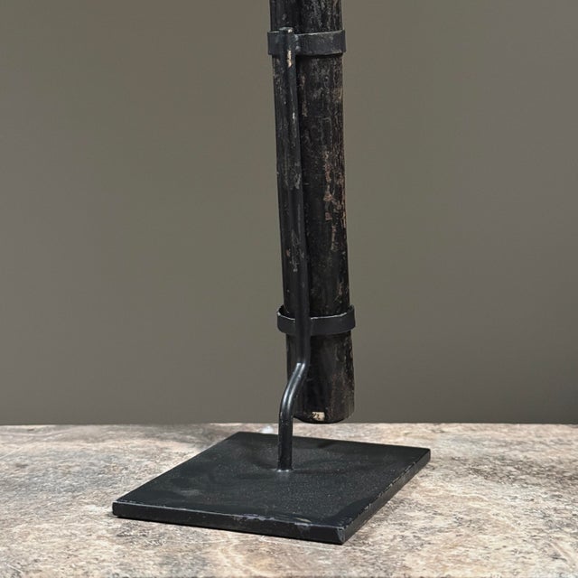 Antique Hand Carved Patinated Burkina Faso Folk Art Scepter on Custom Stand For Sale In Philadelphia - Image 6 of 7
