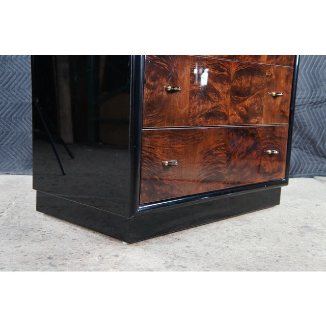 1980s Henredon Scene Three Art Deco Style Walnut Burl Black Lacquer Chest of Drawers For Sale - Image 11 of 15