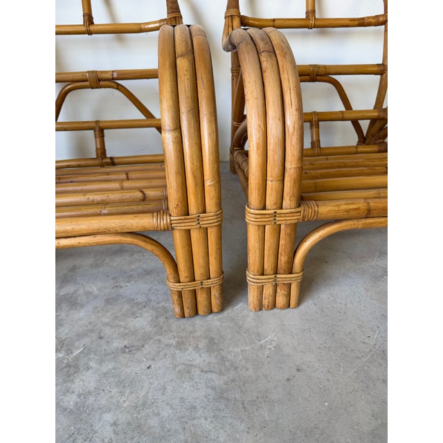 Brown Mid-Century Paul Frankl Style Bamboo & Rattan Lounge Chairs – A Pair For Sale - Image 8 of 12
