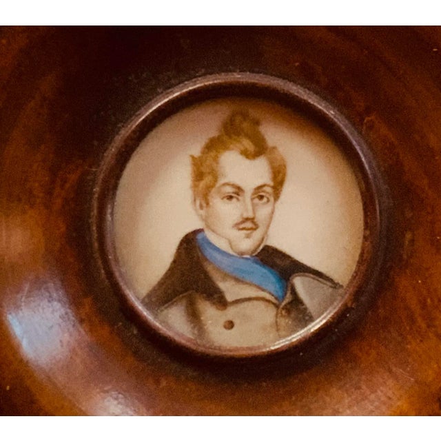 19th Century Early American Federal Portrait Miniature, Gentleman in Cobalt Blue Scarf, Original Roundel Frame Circa 1830 For Sale - Image 5 of 10