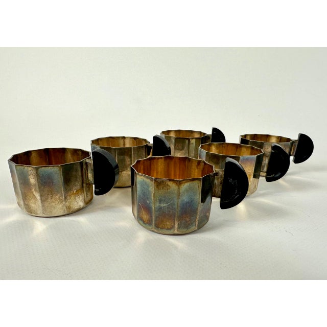 1950s Bauhaus Silver-Plated Mocha Cups with Bakelite Handles, 1930s, Set of 6 For Sale - Image 5 of 13