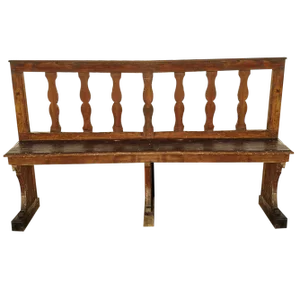 Wooden Bench with Stylized Column Decorations, Early 1900s