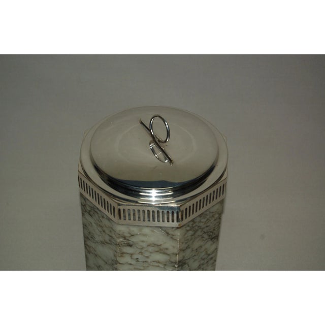 Art Deco Alabaster and Silver Metal Ice Bucket, 1930s For Sale - Image 4 of 8