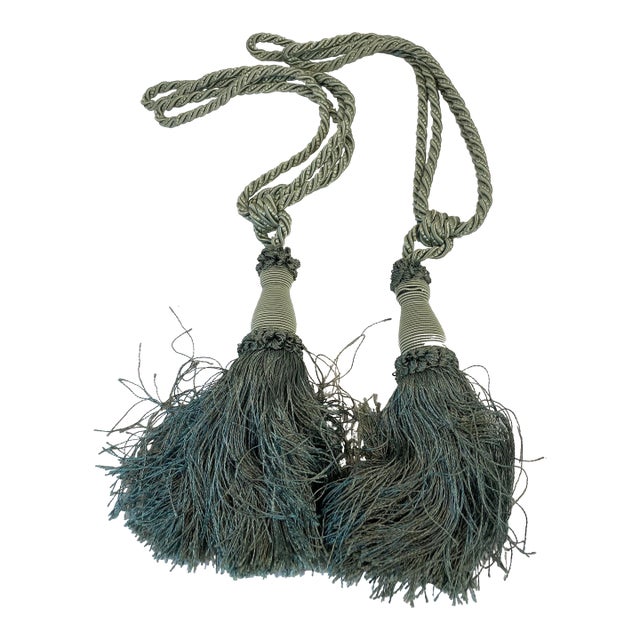 Vintage Pair of Light Green Tassel Tiebacks For Sale