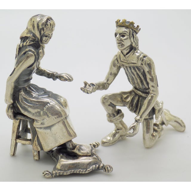 Vintage Italian Handmade Genuine Silver Cinderella and Prince Figurines Arezzo Tuscany 800 Continental Silver Rare Pair Fairy Tale Decor For Sale - Image 6 of 13