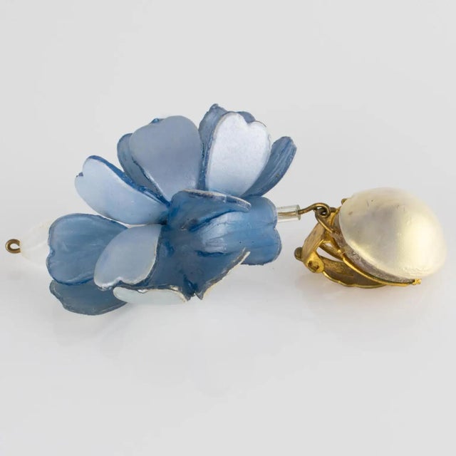 Blue Francoise Montague Paris by Cilea Resin Clip Earrings Blue Hydrangea Flowers For Sale - Image 8 of 8