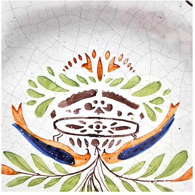 Ceramic 19th-Century French Provincial Faience Hand-Painted Scalloped Plate, Folk Bouquet For Sale - Image 7 of 11