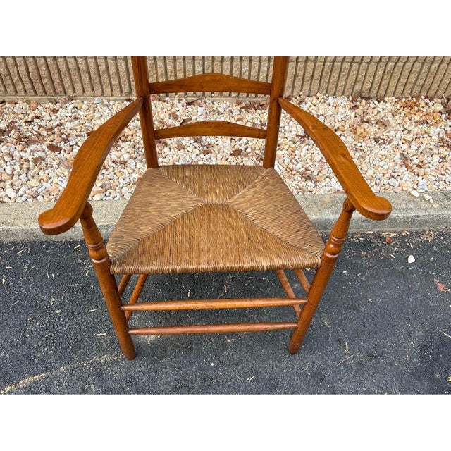 Brown Early 20th Century Antique American Shaker Style High Ladder Back Rush Seat Armchair For Sale - Image 8 of 12