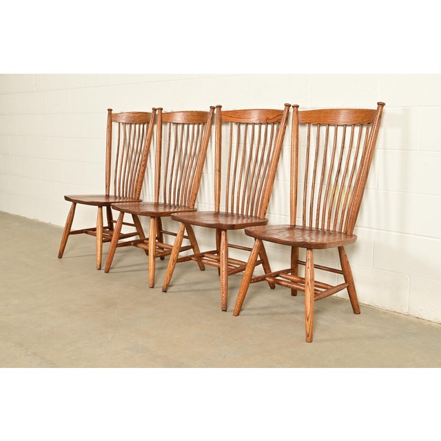 Ethan Allen Stickley Style American Colonial Solid Oak Spindle Back Windsor Dining Chairs, Set of Four For Sale - Image 4 of 12