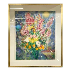 Marc Chagall Bouquet De Fleurs Lithograph, Framed
