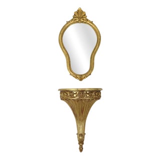 Gilded Baroque Style Mirror with Console, 1960s, Set of 2 For Sale