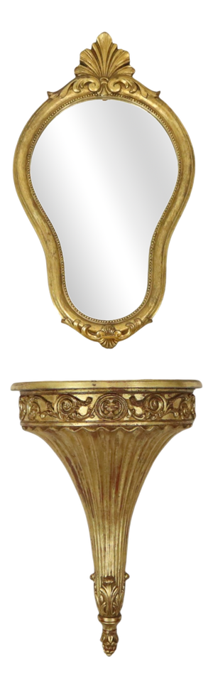 Gilded Baroque Style Mirror with Console, 1960s, Set of 2