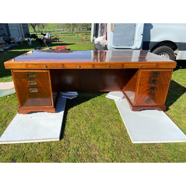 Vintage Mind Century Modern Helikon Desk Executive Hardwood Burl Wood Inlaid Wood For Sale - Image 4 of 12
