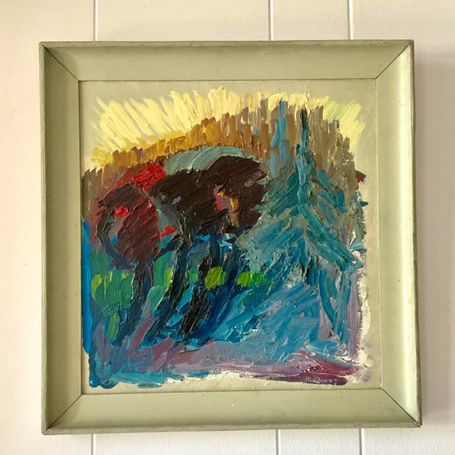 1960s Vintage Boho Abstract Expressionist Signed Original Oil on Canvas 1963 For Sale - Image 5 of 7