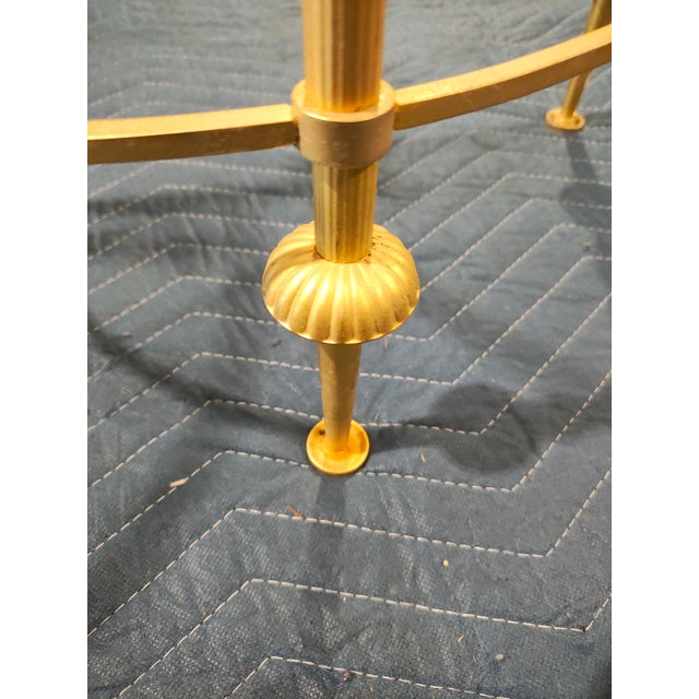 Pair of Mid 20th Century French Gilt Brass Demi-Lune Console Tables With Glass Tops For Sale - Image 4 of 4