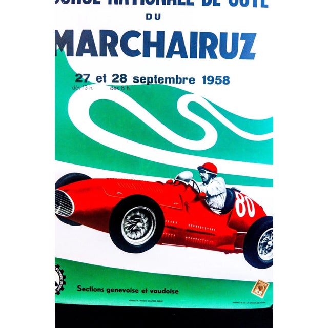 Printmaking Materials Original 1958 Marchairuz Hill Climb, Original 18"x25" Lithograph, Hans W. Witchi For Sale - Image 7 of 8