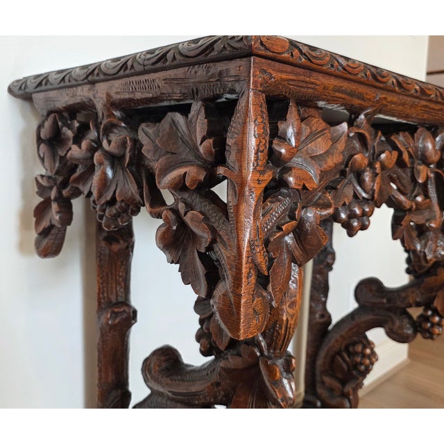 19th Century Rustic Black Forest Highly Carved Wooden Server Console Table For Sale - Image 11 of 18