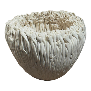 Vintage Surrealist Biomorphic Anemone Glazed White Ceramic Vase by Hannelore Fasciszewski (German, 1928–2024), Signed