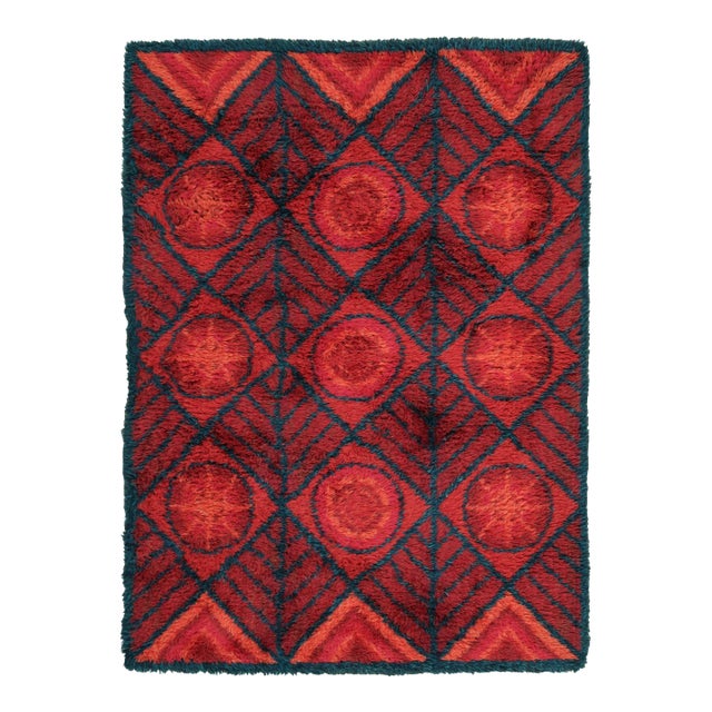 Vintage Swedish Rya Wool Rug by Rug & Kilim, Geometric, 1950–1959 For Sale