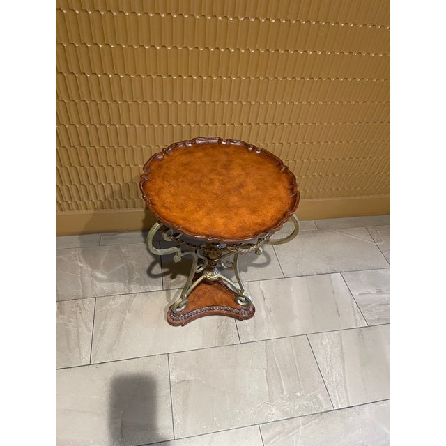 Late 20th Century French Style Mixed Metal and Scalloped Wood Top Accent Table For Sale - Image 9 of 11