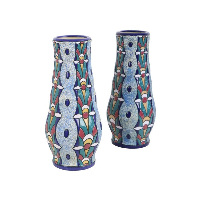 Art Deco Ceramic Amphora Vases with Enamel, 1915, Set of 2 For Sale - Image 6 of 11