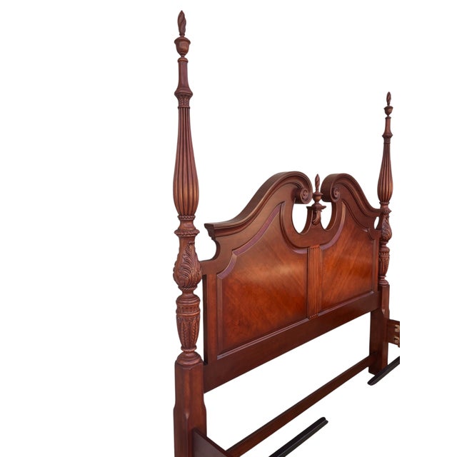 Wood Thomasville Collectors Cherry King Size Poster Bed Carved Headboard Chippendale For Sale - Image 7 of 18