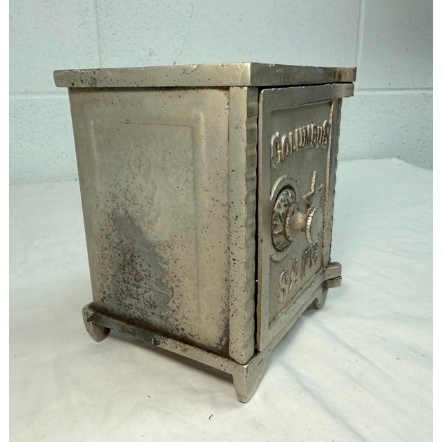 Silver Antique Original 1900s Cast Iron Columbus Star Safe Lock Deposit Coin Still Bank For Sale - Image 8 of 12