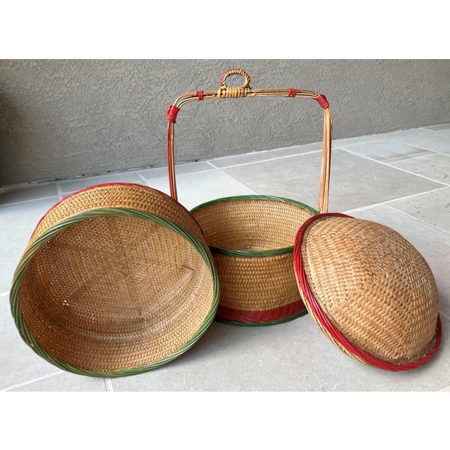Circa 1960/1970 Chinese Rattan & Bamboo Two-Tier Betrothal / Wedding Basket For Sale - Image 17 of 18