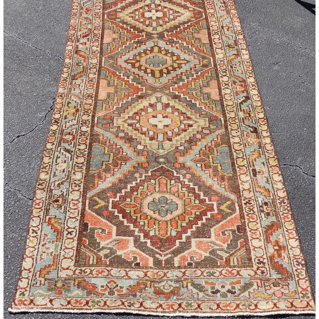 Early 20th Century Antique Persian Bakhtiari Runner With Geometric Medallions in Taupe and Rust For Sale - Image 5 of 13