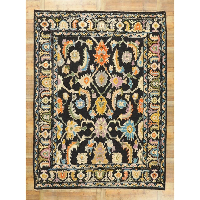 Colorful Vintage Black Oushak Rug, 9'5 X 12'8 For Sale - Image 9 of 10