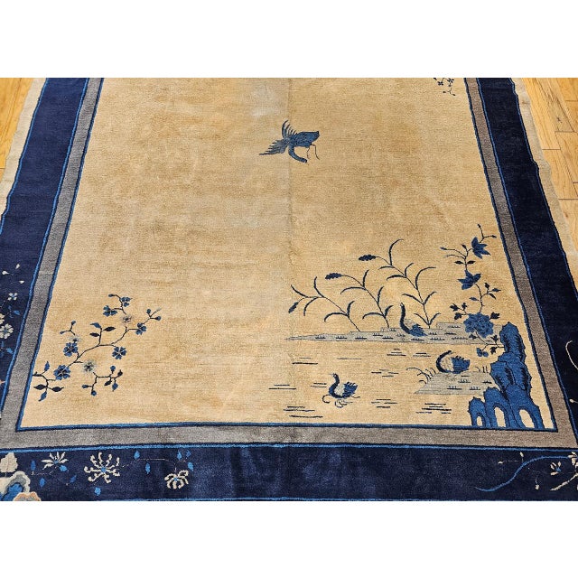 Antique Chinese Peking Rug, Hand-Knotted Wool Pile, Tan Field, 10' x 13' For Sale - Image 13 of 18