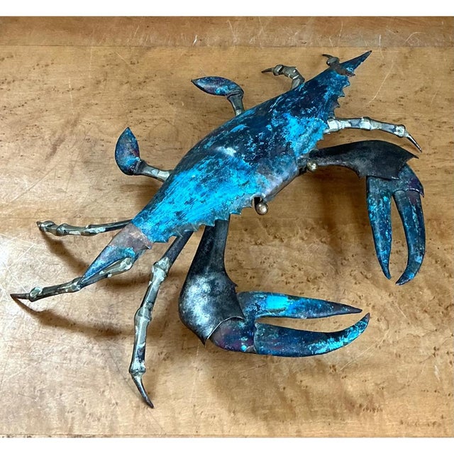 Metal Vintage Patinated Metal Crab Figure For Sale - Image 7 of 12