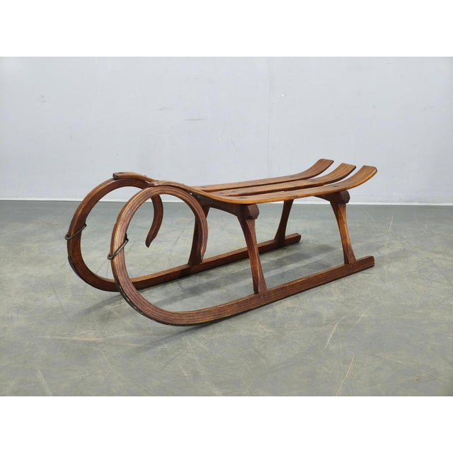 (high-performance): Original 1930s Art Deco sled from Czechoslovakia, crafted from solid oak with iron fittings. Elegant...