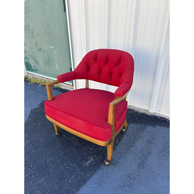 Henredon Schoonbeck Oak Gaming Chairs in Vintage Red Waxed Canvas Upholstery- Set of 4 For Sale - Image 6 of 12