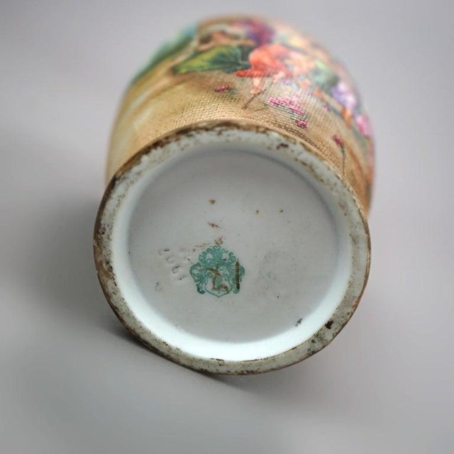 Ceramic Antique German Royal Bonn Porcelain Tapestry Vase, Classical Genre Scene, C1900 For Sale - Image 7 of 7