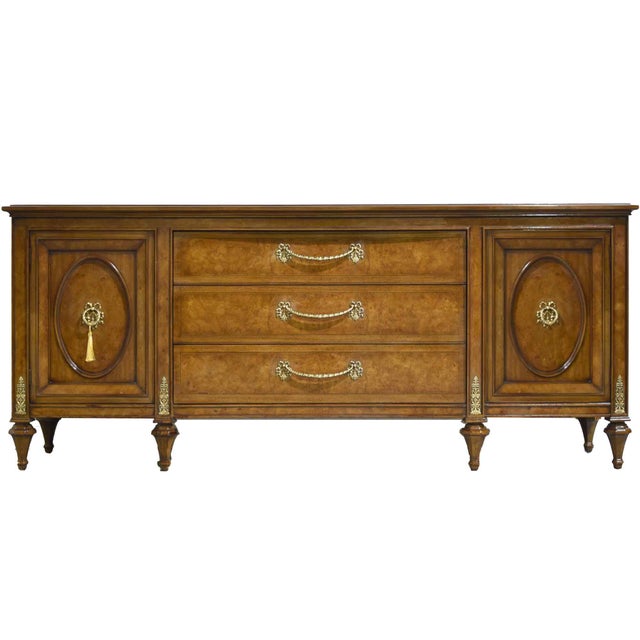 Mid Century French Provincial-Style Burlwood Lowboy Dresser by Hellam Furniture Company Pennsylvania For Sale - Image 17 of 17