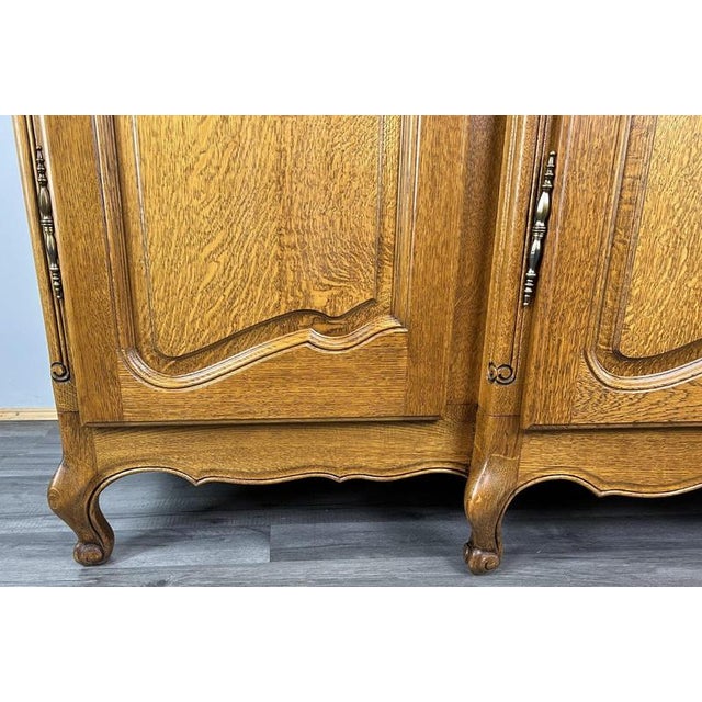 Vintage French Louis XVI Style Carved Oak 4-Door Wardrobe For Sale - Image 9 of 15