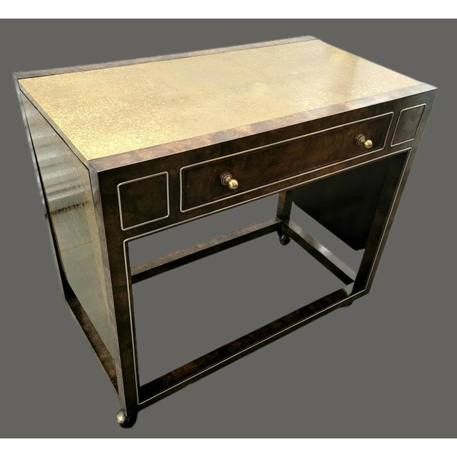 Mid 20th Century Mastercraft Drop-Leaf Amboyna Burl and Textured Brass Bar Cart For Sale - Image 12 of 12