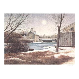1988 Dwight Baird 'The Mill in Winter' Outsider Art Brown,Blue,Gray USA Offset Lithograph For Sale