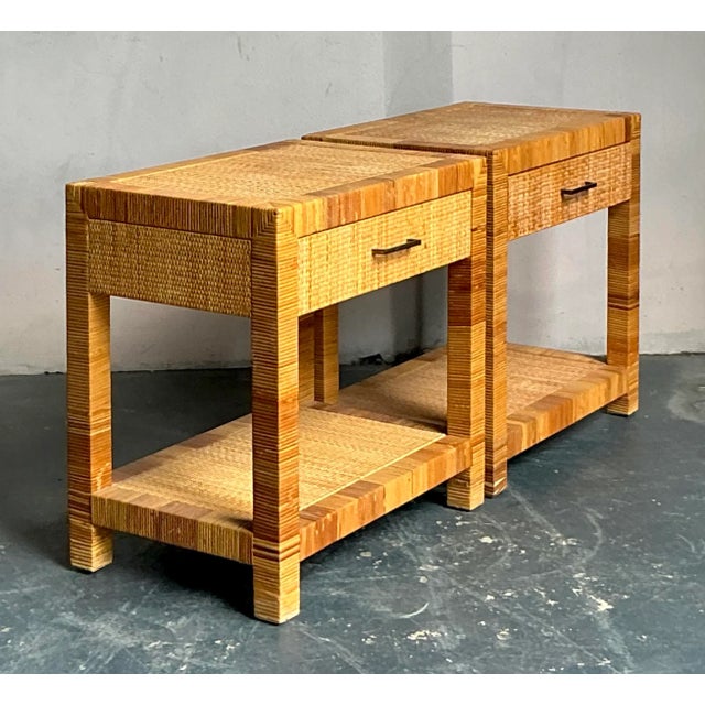 Vintage Boho Bielecky Brothers Woven Rattan Nightstands - A Pair For Sale In West Palm - Image 6 of 8