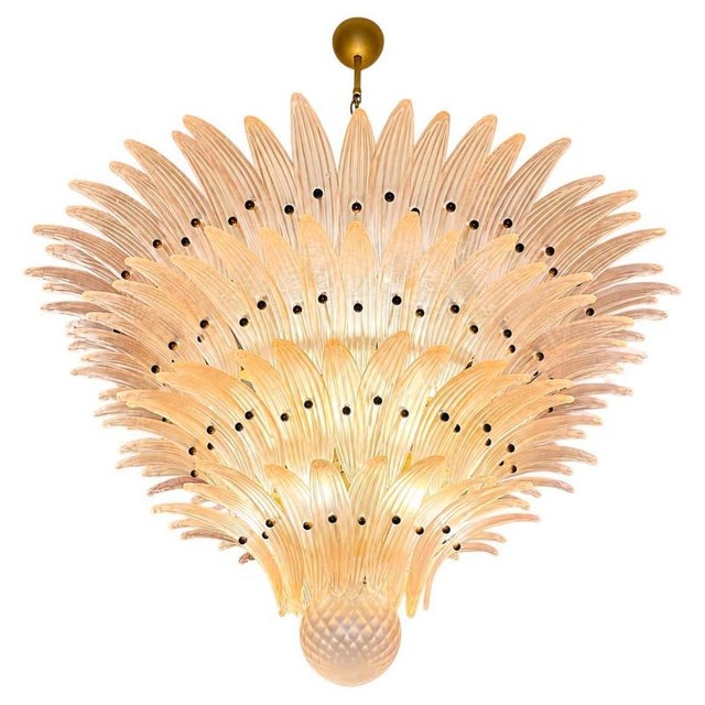 Gold Monumental Pink Glass Leaf Chandelier, 1990 For Sale - Image 8 of 8