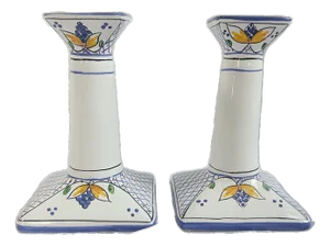 Vintage Tiffany & Co. Hand-Painted Portuguese Blue and White Candlesticks - A Pair