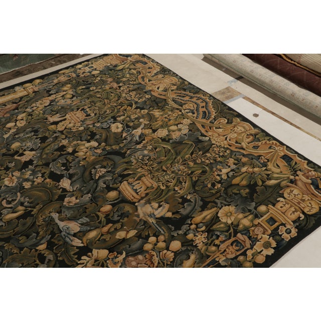 Rug & Kilim Rug & Kilim’s Tudor Style Rug in Green, Blue & Beige Botanical Pictorial Pattern For Sale - Image 4 of 9