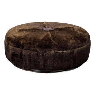 Fur Covered Ottoman on Wood Base For Sale