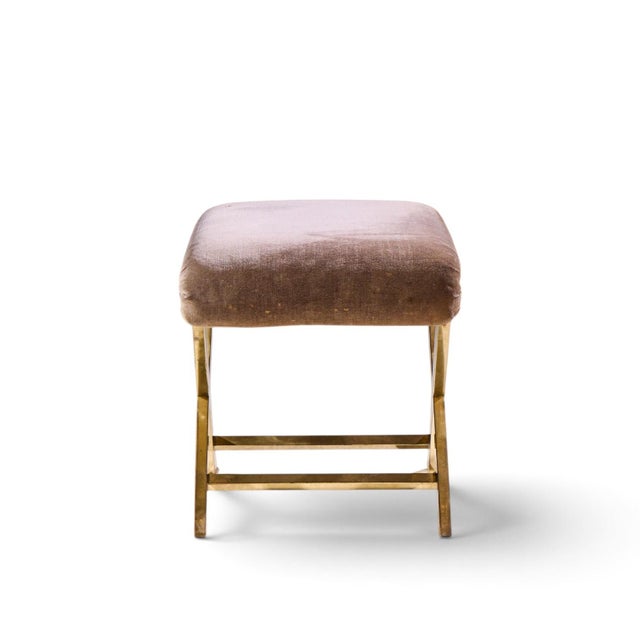 Mid 20th Century Warren Lloyd for Weiman Mid Century Brass X Base Stools - Pair For Sale - Image 5 of 12