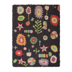 Antique Hooked Rug in Black With Polychromatic All Over Patterns | Rug & Kilim