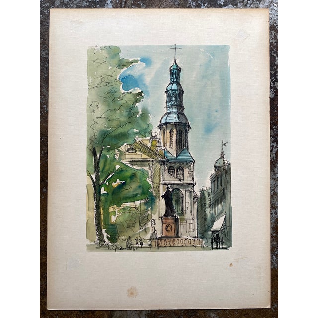 1960 Jacques Schyrgens Notre Dame Quebec Canada Watercolor For Sale - Image 4 of 4